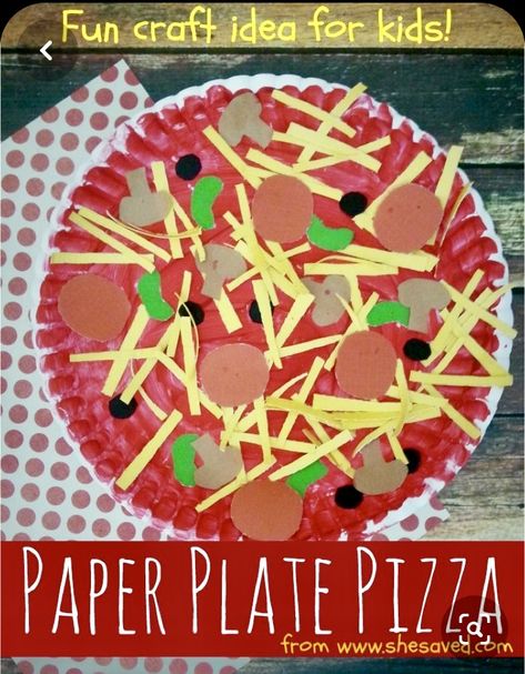 Paper Plate Pizza Craft, Paper Plate Pizza, Kunst For Barn, Pizza Craft, Babysitting Crafts, Kindergarten Activity, Paper Plate Crafts For Kids, Aktiviti Kanak-kanak, Toddler Arts And Crafts