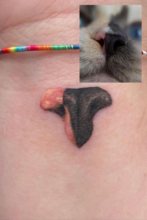 Cat Memorial Tattoo Nose Memory Of Cat Tattoo, Cat Nose Tattoo, Cat Memorial Tattoos, Tattoo Cat Ideas, Pet Memorial Tattoo Cat, Cat Memorial Tattoo, Tattoo Ideas Cute, Nose Tattoo, Cat Paw Tattoos