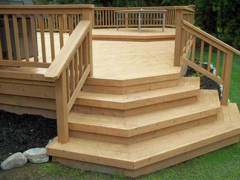 Wood Deck Gallery 1 – Supreme Deck | Deck Builders Michigan Deck Designs Layout, Wood Deck Ideas, Outdoor Kitchen Deck, Building Deck Steps, Wood Deck Steps, Altan Inspiration, Backyard Decking, Deck Design Plans, Design Outdoor Kitchen