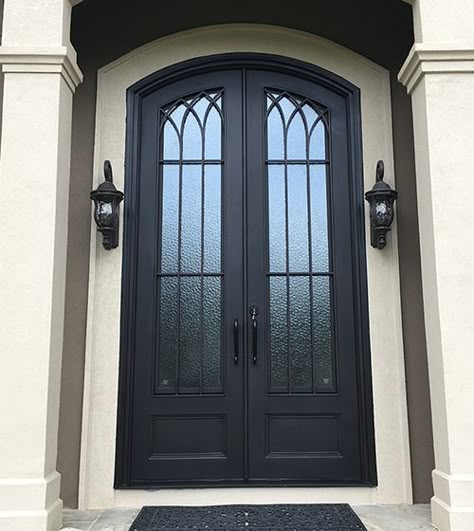 Custom Iron Doors & Windows | Abby Iron Doors Iron Wrought Doors, Herringbone Barn Door, Interior Glass Door, Iron Front Doors, Arched Entry Doors, Wrought Iron Entry Doors, Wrought Iron Front Door, Front Door Inspiration, Double Doors Exterior