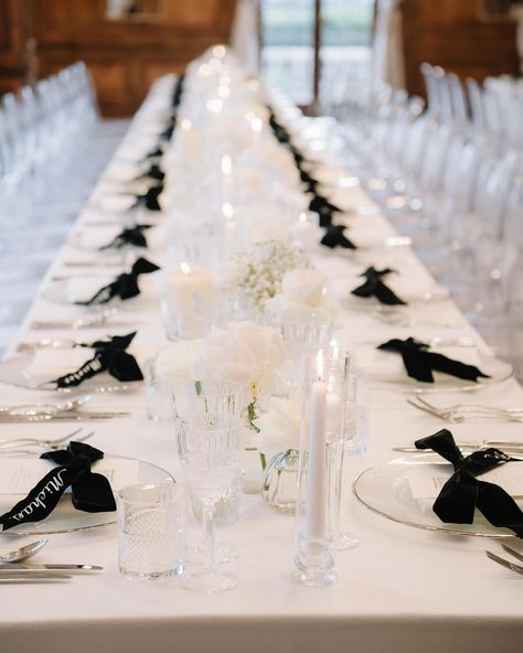 I don’t often post just table details on the grid, but this set up needed some attention! How stunning! Venue @hedsor Planning & Styling @dalealexanderevents Music @quattrostringquartet Band @thelondonfunctionband Table bows @theembroiderednapkincompany Makeup @louisajaynehairmakeup Catering @cavendishevents Stationary @jellypressuk Production @classactproduction Florals @seventhheavenevents Furniture @furniture4events Cake @lepapillioncakes #destinationwedding #ukdestination #englishco... Hedsor House, Monochrome Wedding, Custom Wedding Napkins, Monochrome Weddings, Ghost Chairs, White Wedding Theme, Wedding Crest, Table Scape, Reception Design