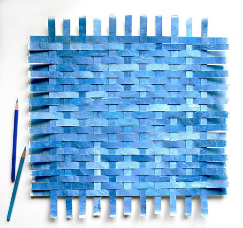 Blue Paper Weaving Art Original Abstract Woven Paper 15x15 - Etsy Paper Weaving Art, Vintage Text, Wax Crayons, Paper Weaving, Weaving Textiles, Painted Letters, Weaving Art, Weaving Patterns, Woven Paper