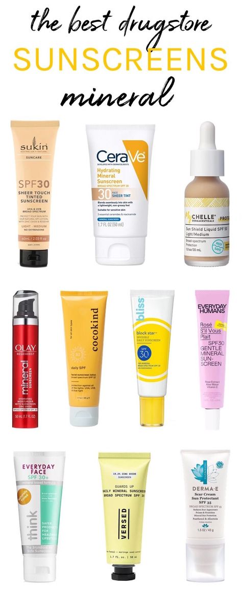 The ultimate guide to the best drugstore mineral sunscreens that are lightweight (never greasy or goopy), won't clog your pores and won’t leave a white cast! Mineral Sunscreen For Face, Best Drugstore Sunscreen, Good Sunscreen For Face, Skin Cycling, Sunscreen For Sensitive Skin, Best Sunscreen, Natural Spf, Scar Cream, Skincare Routines