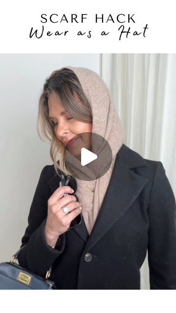 Tammy Caciola on Instagram: "Viral Scarf tutorial! Easily turn your scarf into a hat🤍 comment links to shop! Stay warm beauties! 👉🏻Send this to someone you think might like it and turn on my reel notifications so you do not miss one! THANK YOU for shopping my links❤️🙏🏻 #stylehacks #scarfhack #howtostyle #scarftutorial #winteroutfits #ltkover40 How to style, easy outfit, style hacks, everyday outfit, fall outfit, fall trends, Pinterest inspiration, casual chic outfit, minimal outfits, workwear, classic outfit, mom outfits, over 50, Travel looks, what to wear, winter scarf, cashmere scarf, chic outfit" Scarf Hat Tutorial, Scarf With Blazer Work Outfits, Chic Fall Scarves For Workwear, Elegant Winter Workwear Scarves, Wear Winter Scarf, How To Tie Winter Scarf, Winter Scarf Hacks, Viral Scarf Hack, What To Wear Winter