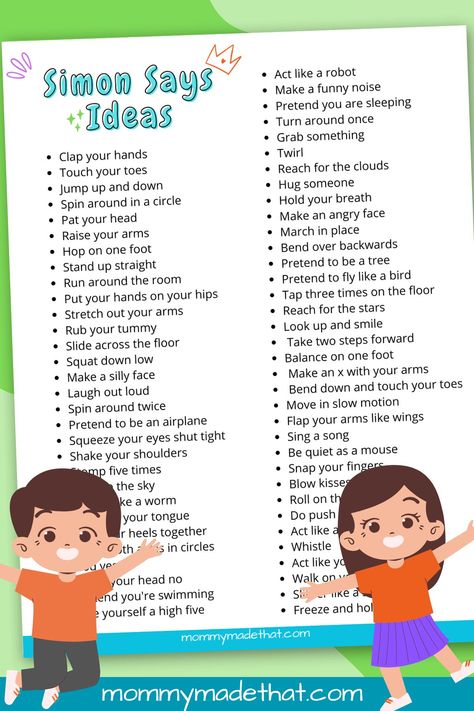 Simon Says Game Ideas, Simon Says Game, Verbs For Kids, Home Design 3d, Pe Ideas, Physical Activities For Kids, Kids Schedule, Bible Games, Getting Played