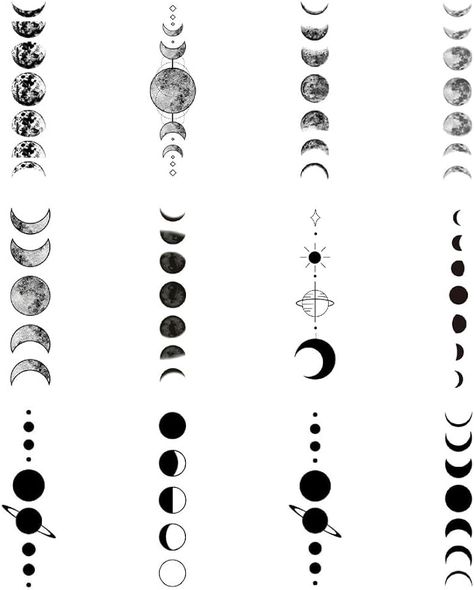 Amazon.com : SanerLian Black Geometry Tree Tattoo Sticker Moon Phase Arrow Temporary Fake Tatoo Waterproof Men Women Arm Shoulder Back Body Art 13.8X4cm Set of 12 (SF209) : Beauty & Personal Care Different Moon Phases Tattoo, Moon Phase And Stars Tattoo, Phases Of The Moon Tattoo Arm, Tattoo Ideas Female Moon Phases, Moon Phases With Stars Tattoo, Moon Tattoo Men Arm, Matching Moon Phase Tattoos, Moon Phase Tattoo Meaning, Moon Phases Tattoo Spine Simple