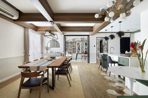 Check out this Modern-style Condo Dining Room and other similar styles on Qanvast. Mark Douglas, Timber Floor, Timber Battens, Timber Ceiling, Landscape Designer, Mid Century Architecture, Built In Furniture, Art Deco Home, White Ceiling