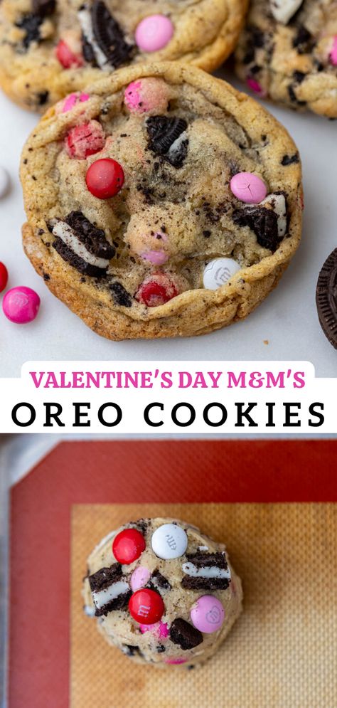 These Valentine’s day Oreo M&M’s cookies are a delicious fun twist to celebrate the holiday of love. They are made with a chewy cookie base, packed with oreo chunks and m&m’s. Make them as a gift or just to enjoy on a cold chilly Valentine’s day! Valentines Day Cookie Recipe, Valentines Party Food, Valentines Recipes Desserts, I Lost 100 Pounds, Valentines Snacks, Valentines Baking, Cookie Base, S Cookies, Valentine Desserts