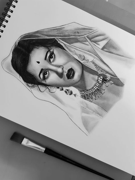 Indian old actress - Madhubala. Material used- A3sheet and camlin charcoal pencil . For more artworks follow me on Instagram @anya_drw02 Charcoal Sketches, Charcoal Pencil, Charcoal Sketch, Follow Me On Instagram, Follow Me, Polaroid Film, Sketch, Pencil, Actresses