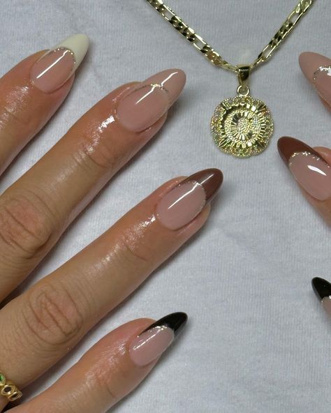 White cream brown black french nail design Black French Nail, Black French Nails, White French Nails, White French Tip, French Nail Designs, Cream Nails, French Nail, Black French, Get Nails