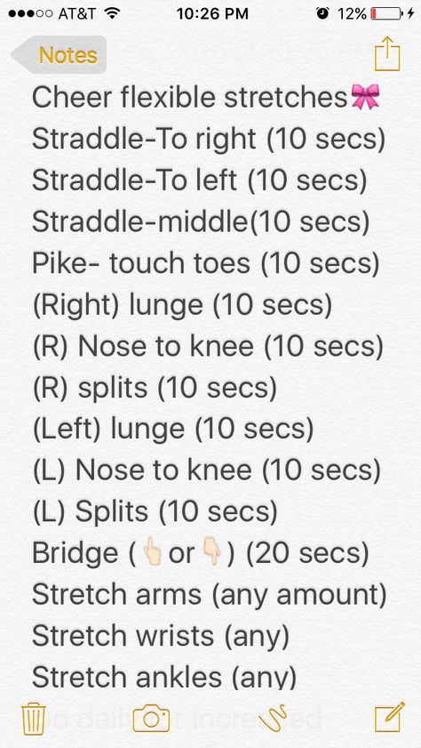 Stretch Routine For Flexibility Cheer, Things Cheerleaders Need, Back Flexibility Stretches Cheerleading, Stretches To Get Your Cheer Jumps Higher, Level One Cheer Skills, Workouts For Cheerleaders Flexibility, Cheer Stretching Routine, First Cheer Practice Ideas, Cheer Stretches Flexibility Flyers