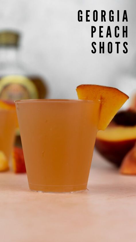 Peach Ring Shots, Peach Cobbler Shots, Peach Shots Alcohol, Peach Shots Recipe, Rum And Peach Schnapps Drinks, Peach Snaps Shots, Brunch Shots Alcohol, Peach Schnapps Shots, Shots With Peach Schnapps