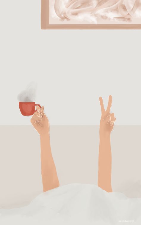 Resting Illustration, Woman With Coffee, Bed Illustration, Peace Coffee, Art Psychology, Coffee In Bed, Fun Graphics, Dog Tricks, Minimalist Illustration