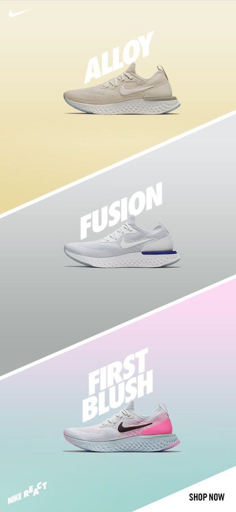 Nike Shoes Ideas, Shoe Advertising, Nike Ad, Mens Sport Sneakers, Nike Epic React, Shoe Poster, Sneaker Posters, Shoes Ads, 타이포그래피 포스터 디자인