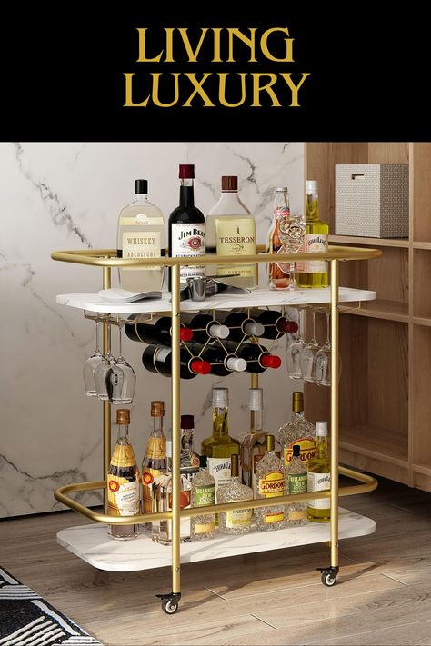 Whiskey Trolley, Wine Rack Modern, Drink Trolley, Wine Cart, Cart On Wheels, Beverage Bar, Gold Bar Cart, Kitchen Party, Drinks Trolley