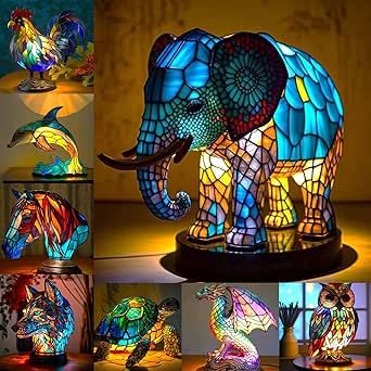 Animal Table, Stained Glass Table, Elephant Lamp, Elephant Table, Night Table Lamps, Stained Glass Table Lamps, Animal Lamp, Glass Table Lamps, Artistic Lighting