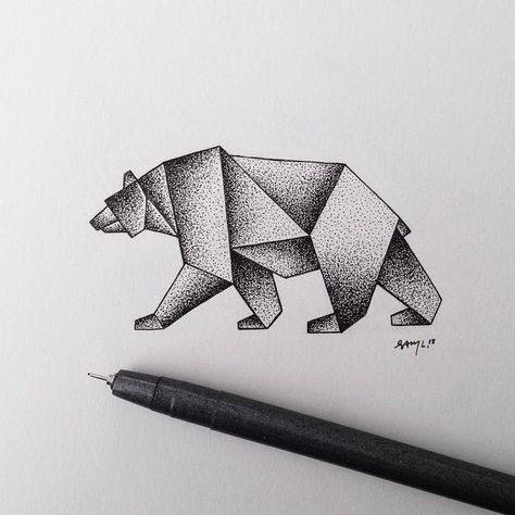 Geometric stipple bear. #illustration Sam Larson, Black Pen Drawing, Dotted Drawings, Fineliner Art, Geometric Bear, Stippling Art, Geometric Drawing, Soyut Sanat Tabloları, Geometric Animals