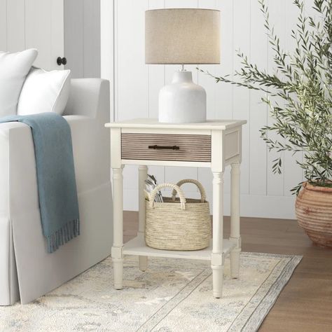 Sand & Stable Peters End Table with Storage & Reviews | Wayfair Tall End Tables, End Table With Storage, Deck Box Storage, Upholstered Armchair, Garage Storage Cabinets, Coastal Living Room, Living Room End Tables, Table With Storage, End Tables With Storage