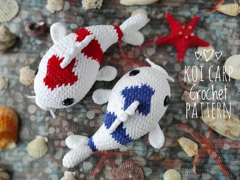 Knitted Fish, Amigurumi Fish, Crochet Fish Patterns, Fish Ideas, Crochet Fish, Easy Crochet Animals, Crochet Design Pattern, Koi Carp, Kawaii Crochet