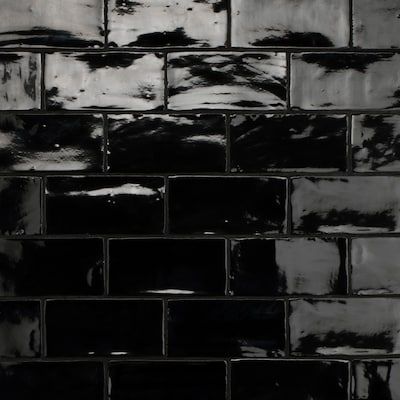 Affinity Tile Chester 44-Pack Nero 3-in x 6-in Glossy Ceramic Subway Wall Tile in the Tile department at Lowes.com Black Subway Tiles, Laundry Ideas, Fireplace Facade, Rectangle Tiles, Tiles For Wall, Ceramic Subway Tile, Merola Tile, Black Glaze, Modern Tiles