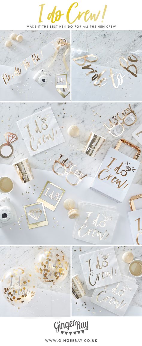 Make the hen party a night to remember for the whole hen crew with stunning White & Gold I Do Crew hen partyware Hen Do Holiday Outfits, Neutral Hen Party, Classy Hen Do Decorations, Boujee Hen Party, Hen Night Party, Hen Party Asthetics, Hen Party Aesthetic, Gold Hen Party, Hens Night Theme