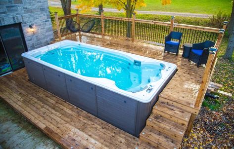 Deck Around Swim Spa, Deck With Swim Spa, Swimspa Backyard Ideas Deck, Spa Deck, Swim Spa Backyard Ideas With Deck, Swim Spas Above Ground, Swimspa Backyard Ideas, Swimspa Deck Ideas, Swim Spa Deck Ideas