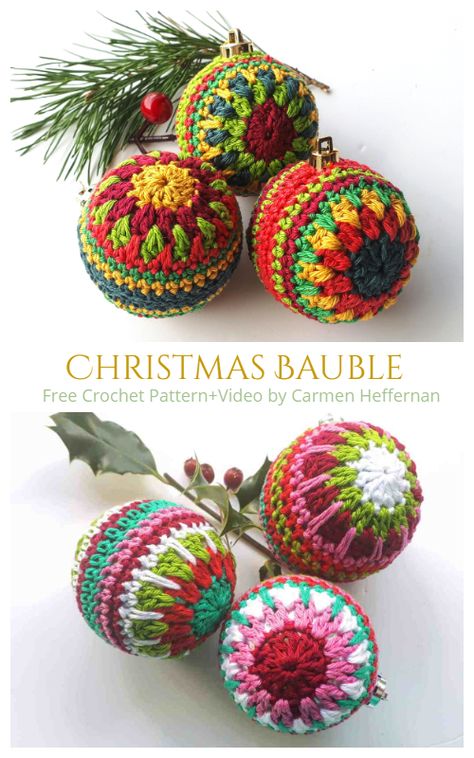 Crochet Christmas Bauble Ornament Free Crochet Patterns Crochet Christmas Ornaments Free, Crochet Ornament Patterns, Crochet Christmas Gifts, Crochet Xmas, Crochet Christmas Decorations, Crochet Ornaments, Pattern Knitting, Holiday Crochet, Crochet Christmas Ornaments