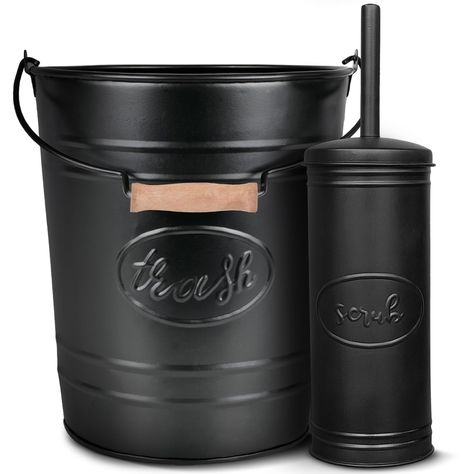 PRICES MAY VARY. Farmhouse Bathroom Accessories Set: Elevate your bathroom with the perfect blend of rustic charm and modern functionality. This set includes a vintage-style galvanized trash can and a matching decorative toilet brush with holder for a cohesive and delightful look Durable Galvanized Construction: Both the trash can and the toilet bowl brush holder are crafted with sturdy galvanized steel, ensuring long-lasting durability and resistance to rust and corrosion Eye-Catching Rustic De Rustic Bathroom Accessories, Modern Farmhouse Bathroom Decor, Charming Bathroom, Farmhouse Bathroom Accessories, Rustic Farmhouse Bathroom, Space Saving Bathroom, Toilet Bowl Brush, Black Bathroom Accessories, Bathroom Necessities