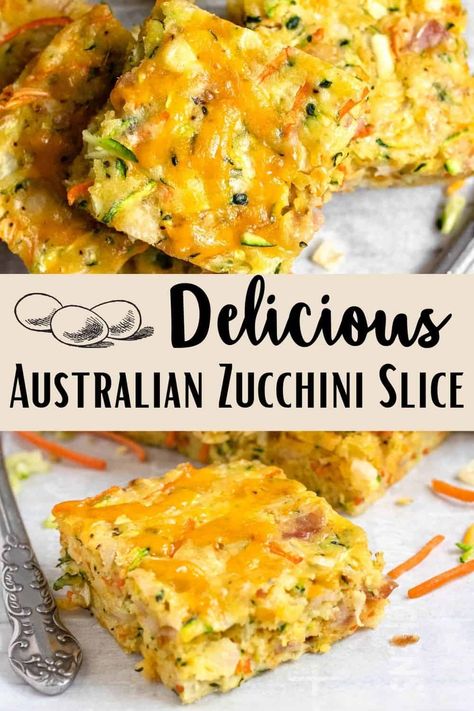 Australian Snacks, Vegetable Bake Recipes, Savoury Slice, Zucchini Aubergine, Slice Recipe, School Recipes, Kid Snacks, Zucchini Slice, Easy Zucchini