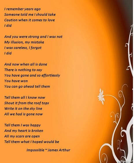 Impossible ~ James Arthur Impossible James Arthur Lyrics, James Arthur Lyrics, The One I Love, James Arthur, Lyrics Wallpaper, Someone Told Me, Not Love, Song Lyrics Wallpaper, Be The One