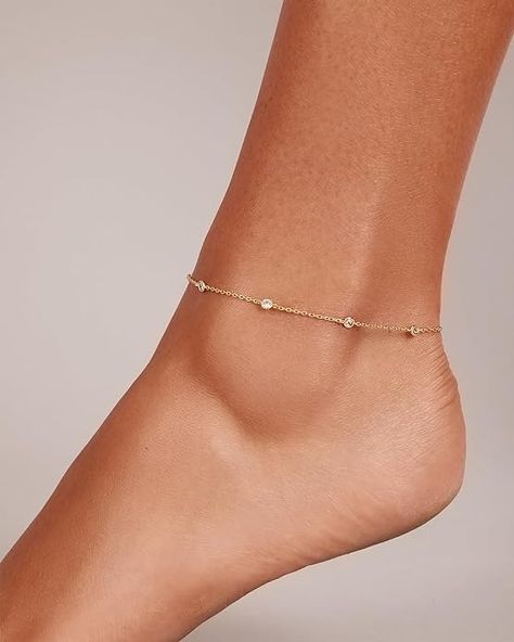 Amazon.com: PAVOI 14K Yellow Gold Plated Cubic Zirconia Station Anklet | Dainty Station Ankle Bracelet for Women: Clothing, Shoes & Jewelry Anklets For Women, Anklet Designs, Ankle Jewelry, Gold Anklet, Ankle Bracelet, Anklet Jewelry, Bracelet For Women, Ankle Bracelets, Anklets