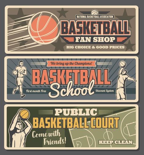 Basketball retro banners fan shop, school or court Club Banner Design, Basketball Banner Design, Banner School Design, Retro Sports Poster, Basketball Banner Ideas, Team Banner Ideas, Sports Day Banner Design, School Banner Design Ideas, School Club Poster