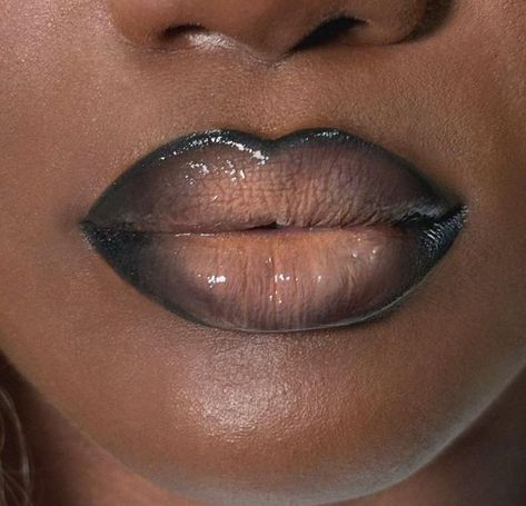 Black Lined Lips With Gloss, Black Ombre Lipstick, Dark Skin Makeup Lip Combo, 90s Makeup Lips, Editorial Lip Makeup, Jt Lip Combo, Nude Lip Combos For Black Women, Red Lip Makeup Look Natural, 90s Bombshell Makeup