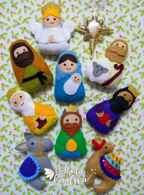 Christian Felt Ornaments, Felt Nativity Set, Felt Nativity Ornaments, Felt Nativity Scene, Baby Jesus Craft, Felt Nativity, Christmas Decorations Centerpiece, Diy Stocking Stuffers, Felt Crafts Christmas