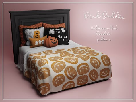 Sims Blanket Cc, Sims 4 Cc Bed Blankets And Pillows, Sims 4 Cc Blankets And Pillows, Sims Bed Cc, Sims 4 Cc Pillows, Sims 4 Blanket Cc, Halloween Bed, Sims 4 Halloween, Sims 4 Cc Furniture Living Rooms