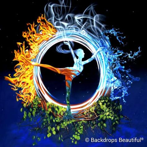 Backdrops Beautiful | Hand Painted Scenic Backdrop Rentals and Sales Water Air Fire Earth Illustration Art, 5 Elements Of Nature Painting, Fire Theme Decorations, 4 Elements Theme Party, Klaus Tattoo, 5 Elements Of Nature, Earth Air Fire Water, Fire Drawing, Elemental Magic