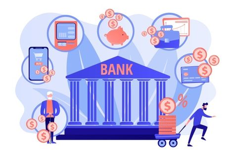 Finance services. financial transaction.... | Free Vector #Freepik #freevector #abstract #money #cartoon #layout Banking Aesthetic, Bank Account Aesthetic, Cartoon Layout, Money Cartoon, Bank Syariah, Tanda Tanya, Where To Invest, Business Bank Account, Banking Industry