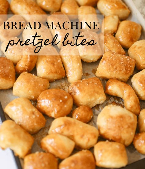 Homemade soft pretzel bites using a bread machine - ourlittlebluehomestead.com Bread Machine Pretzel Bites, Pretzel Bread Machine Recipes, Pretzel Recipe Bread Machine, Homemade Soft Pretzel Bites, Easy Bread Machine Recipes, Soft Pretzel Bites, Baked Pretzels, Homemade Pretzels, Bread Maker Recipes