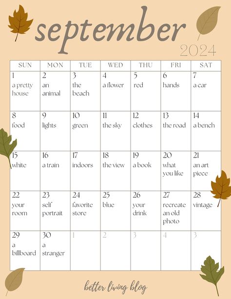 September Photo Challenge 2024, September Daily Challenge, September Photo A Day, September Bucket List Ideas, September Goals List, September Checklist, September To Do List, Content Brainstorming, September Motivation