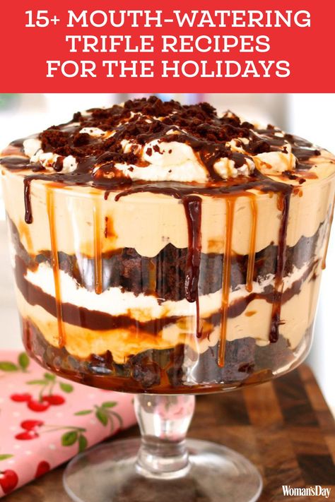 Save These Ideas womansday Chocolate Brownie Trifle, Brownie Trifle Recipe, Christmas Trifle Recipes, Trifle Recipes Easy, Trifle Bowl Recipes, Easy Trifle, Trifle Dessert Recipes, Christmas Trifle, Trifle Recipes