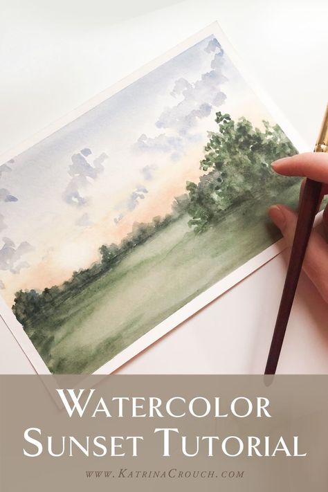 In this step by step watercolor sunset, I'll share with you my easy tricks for creating a beautiful sunset with watercolor.  This technique took me forever to find, but I'm excited to finally share it with you today in this watercolor painting tutorial #howtopaint #watercolor Atmospheric Watercolor Landscape, Beginner Watercolor Ideas Landscape, Watercolour Lessons Step By Step, Watercolor Art Tutorial Step By Step, Watercolor Toturial, Watercolor Landscapes Easy, Learn To Watercolor Paint, Landscape Watercolor Tutorial, Watercolour Painting Tutorial