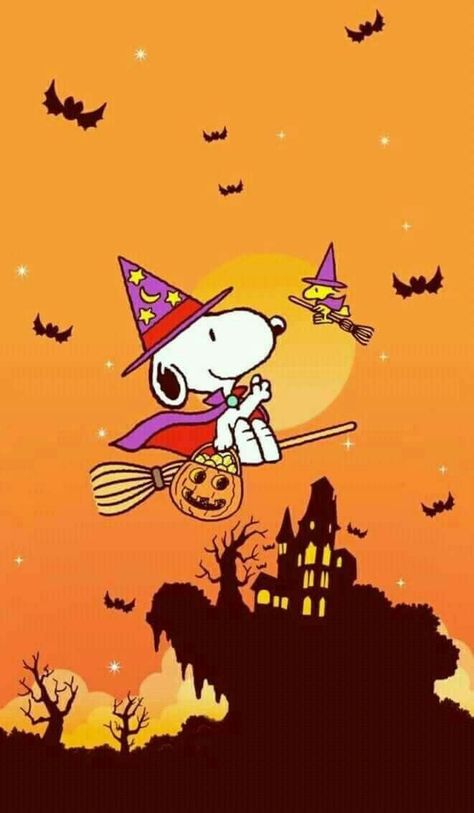 Snoopy and Woodstock Flying Around on Broomsticks Dressed as Witches for Halloween Wallpaper Snoopy, Happy Halloween Quotes, Happy Halloween Funny, Happy Halloween Pictures, Charlie Brown Halloween, Happy Halloween Signs, Peanuts Halloween, Peanut Gang, Halloween Memes