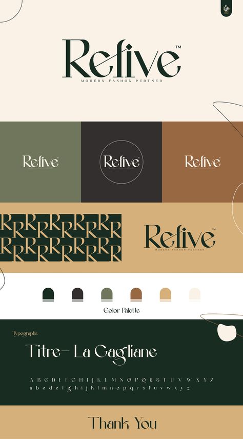 Refive Fashion Luxury Logo & Brand Identity Design :: Behance Colour Palette For Logo Design, Fashion Logo Color Palette, Luxury Branding Design Color Schemes, Alchemy Color Palette, Branding Company Logo, Lux Color Palette, Luxury Clothing Branding, Luxury Color Combination, Luxury Food Branding