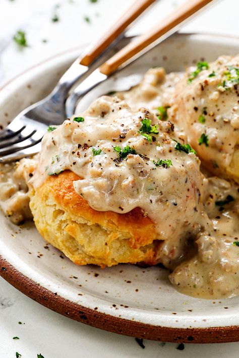 Buiscuts And Gravy, Biscuits And Gravy Dinner, Elevated Biscuits And Gravy, Buttermilk Biscuits And Gravy, Fancy Biscuits And Gravy, The Best Biscuits And Gravy, Best Gravy Recipe For Biscuits, Biscuits And Gravy Burrito, Turkey Biscuits And Gravy