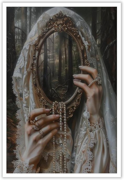 Amazon.com: Generic Witch Mirrored Reverie Picture Painting，Moody Victorian Wall Art, Dark Academia Print Canvas, Gothic Woman Dark Wall Art, Halloween Aesthetic Poster for Wall (12x16in Unframed): Posters & Prints Gothic Victorian Aesthetic, Dark Victorian Aesthetic, Victorian Gothic Aesthetic, Moody Victorian, Wall Art Dark Academia, Poster For Wall, Dark Wall Art, Gothic Mirror, Victorian Wall Art