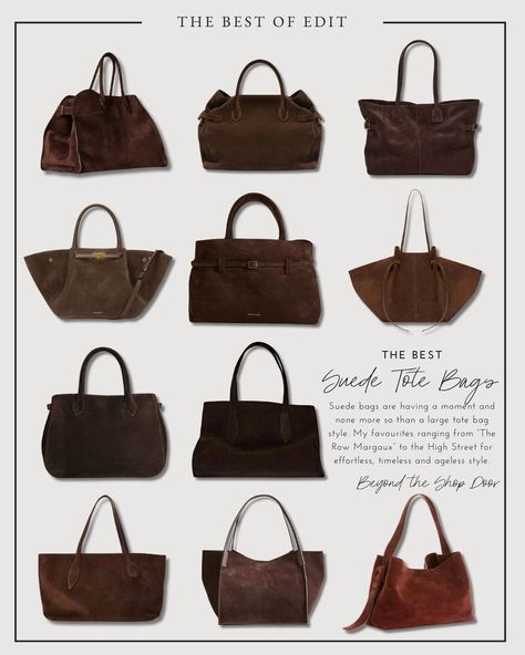 Brown Suede Tote Bags Brown Tote Bag Outfit, Trending Totes, Tote Bag Outfit, Shop Door, Suede Tote Bag, Brown Tote Bag, Oversized Bag, Suede Tote, Favorite Handbags