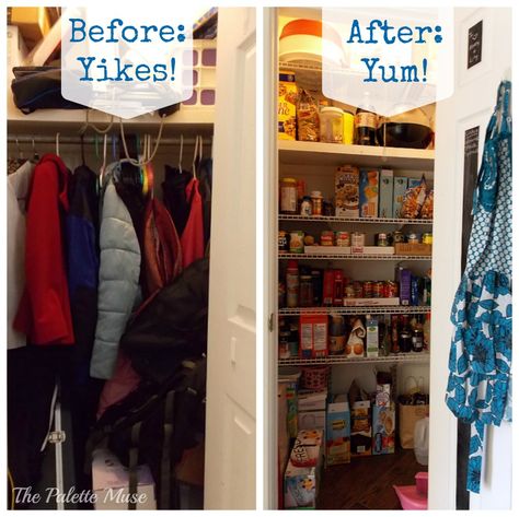 An organized pantry is the best kind of pantry! See how this blogger re-did her pantry for the better. Hall Closet Converted To Pantry, Closet Pantry Conversion, Convert Coat Closet To Pantry, Turning A Coat Closet Into A Pantry, Hall Closet To Pantry Conversion, Closet To Pantry Convert Diy, Convert Closet To Pantry, Coat Closet To Pantry Convert, Hall Closet Pantry