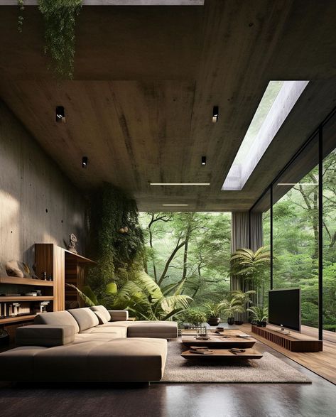 Contemporary House Interior Design, Brutalist Interior, Tropical Living Room, Tropical Interior Design, Zen House, Concrete Interiors, Tropical Interior, Tropical Living, Concrete House