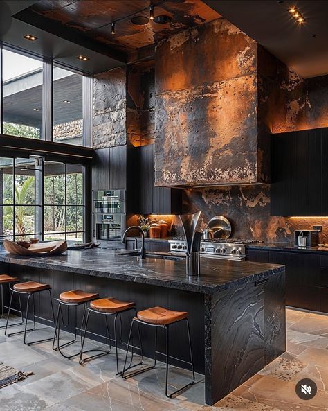 Dark Interiors Kitchen, Dark Interior Design Kitchen, Industrial Kitchens, Casa Country, Best Kitchen Designs, Luxury Kitchen Design, Kitchen Inspiration Design, Dream House Interior, Kitchen Style