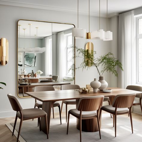 Dining Room Trends and Ideas 2024 | BuyBestChest Sconces In Dining Room, Mid Century Dining Set, Dining Room Trends, Square Wall Mirror, Large Mirrors, Interior Minimal, Interior Design Dining Room, Scandinavian Dining, Dining Room Interiors